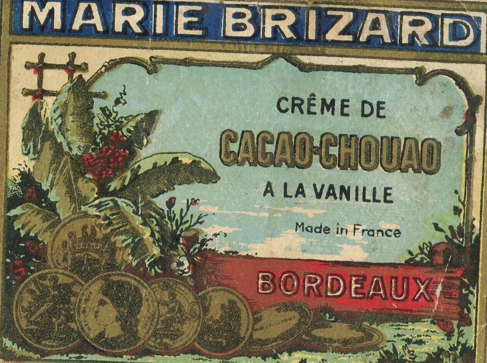 1930-40&rsquo;s MARIE BRIZARD WINE BORDEAUX CREME DE CACAO CHOUAO LABEL F2b