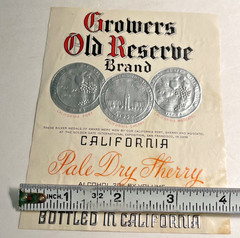 Vintage Growers Old Reserve Pale Dry Wine Label California Cutler CA 1940s
