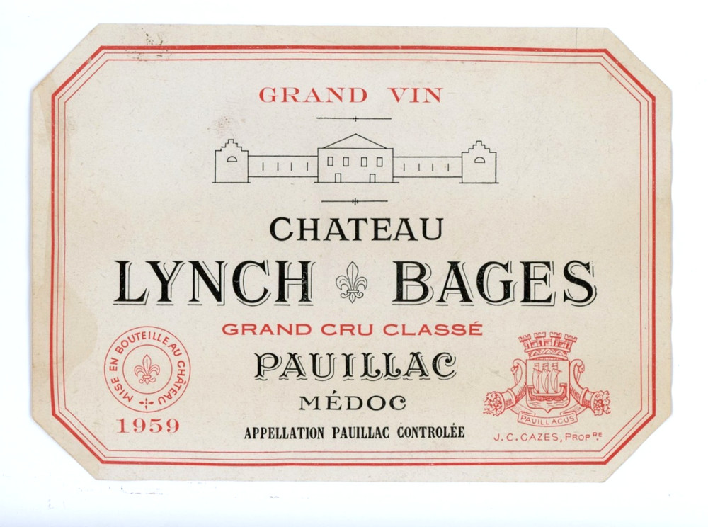 Chateau Lynch Bages Wine Label 1959 France French Grand Crue Classe Pauillac Med