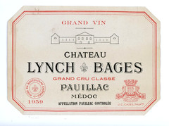 Chateau Lynch Bages Wine Label 1959 France French Grand Crue Classe Pauillac Med