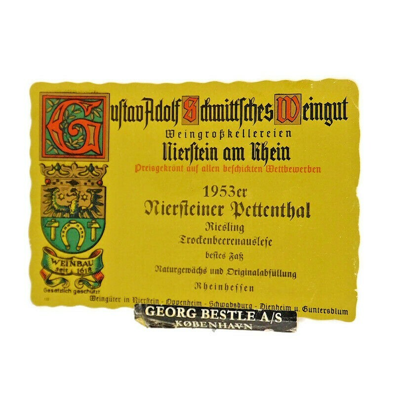 Vintage Wine Label Gustav Adolf Schmittshes Weingut 1953 Niersteiner Pettenthal