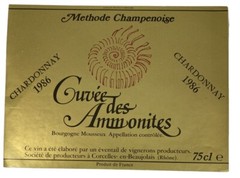 1986 Cuvee des Ammonites Chardonnay VTG Champenoise Wine Label French Specimen