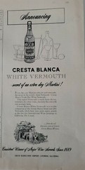 1952 Cresta Blanca white vermouth Vintage original ad