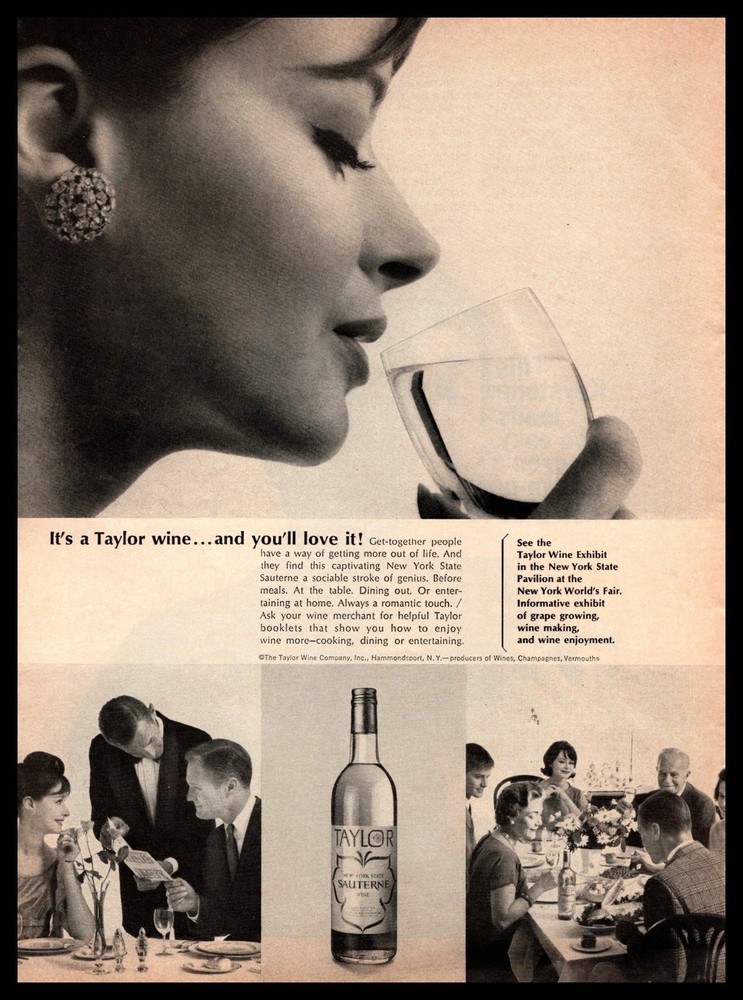 1964 Taylor Wine New York State Sauterne Bottle Hammondsport NY Vintage Print Ad