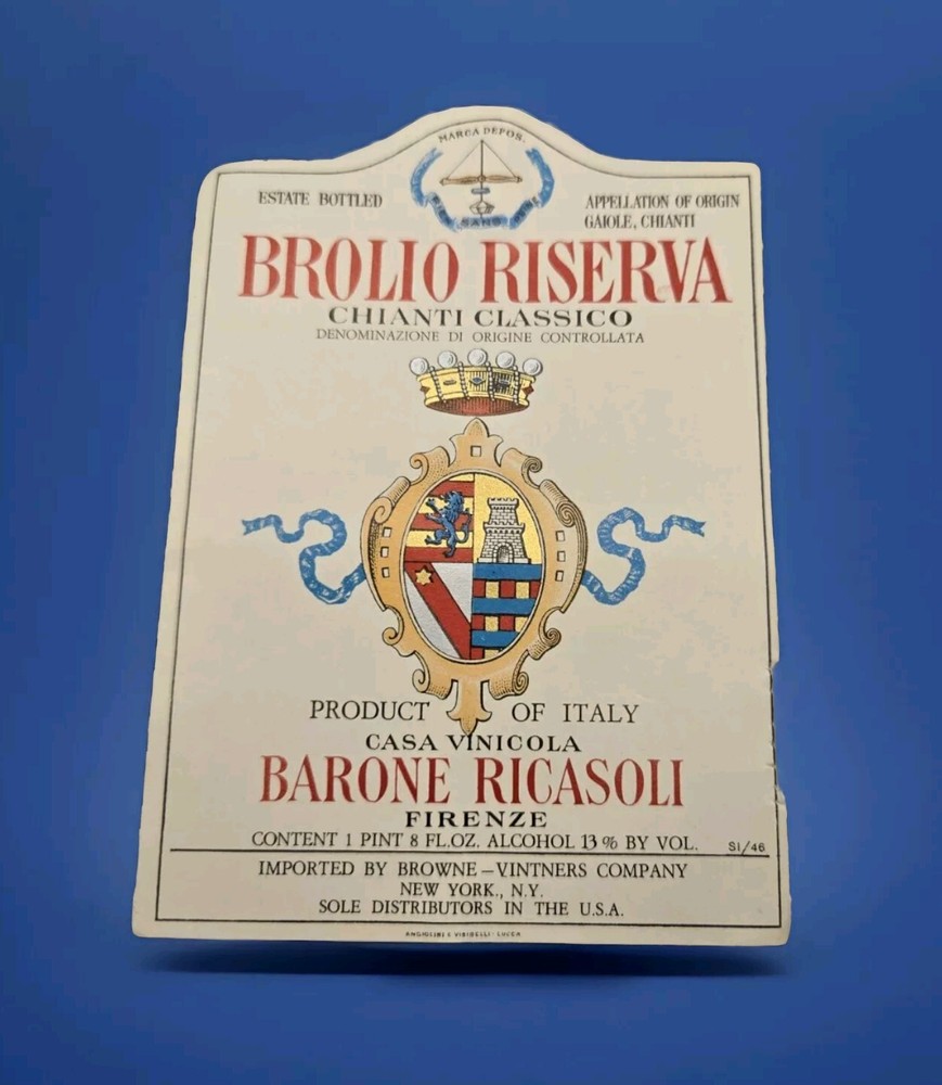 BROLIO RISERVA CHIANTI CLASSICO ~ ITALIAN WINE BOTTLE LABEL ~ 3.5&Prime;x5&Prime; ~ NOS