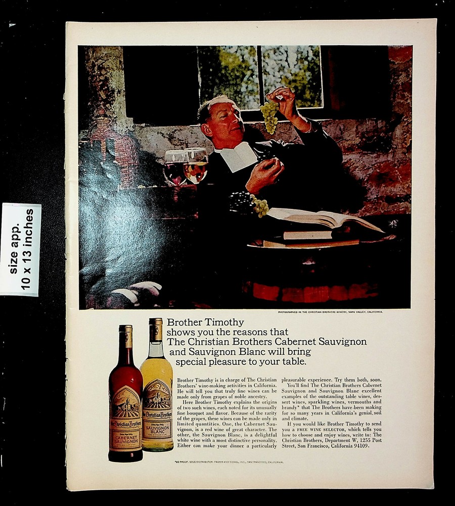 1965 The Christian Brothers Cabernet Sauvignon Wine Blanc Vintage Print Ad 27954