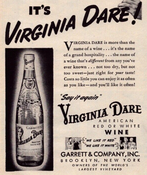 Virginia Dare American Wine 1945 Vintage Print Ad Garrett & Co Say It Again