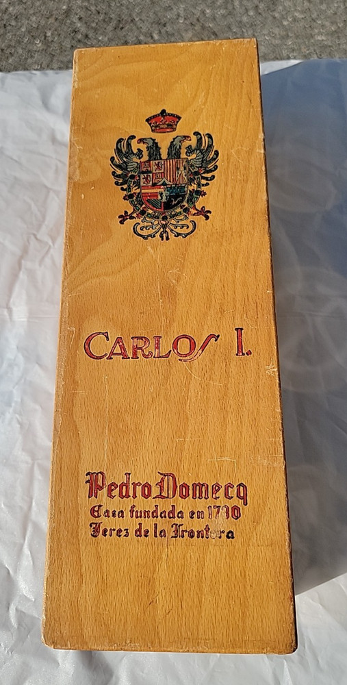 Vintage Pedro Domecq Carlos I Sherry Brandy Wine Wooden Box empty