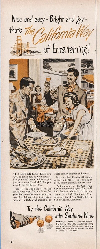 1950 California Sauterne Wine Advisory Board San Francisco CA Bright and gay ad