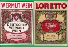 Germany lot of 2 vermouth labels brands Loretto and Wermut Wein, 1930s