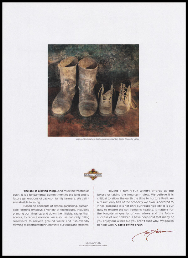 Kendall Jackson wine PRINT AD 2007 photo of boots