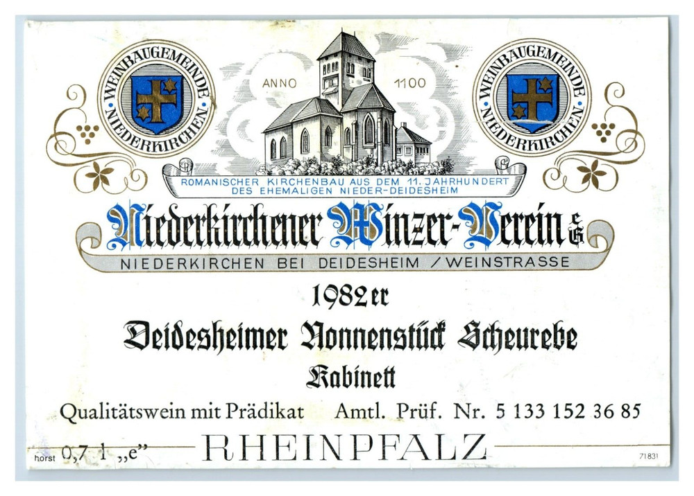 1982 Niederkirchen Deidesheimer Weinstrasse German Wine Label Original S9