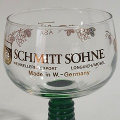 Set 2 Schmitt Sohne Wine Cordial Glasses Goblets Green Ribbed Stem W. Germany