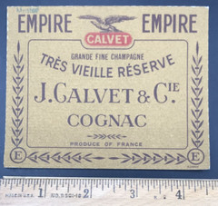VTG J Calvet Empire Tres Vieille Serve Cognac Champagne Wine Bottle Label France
