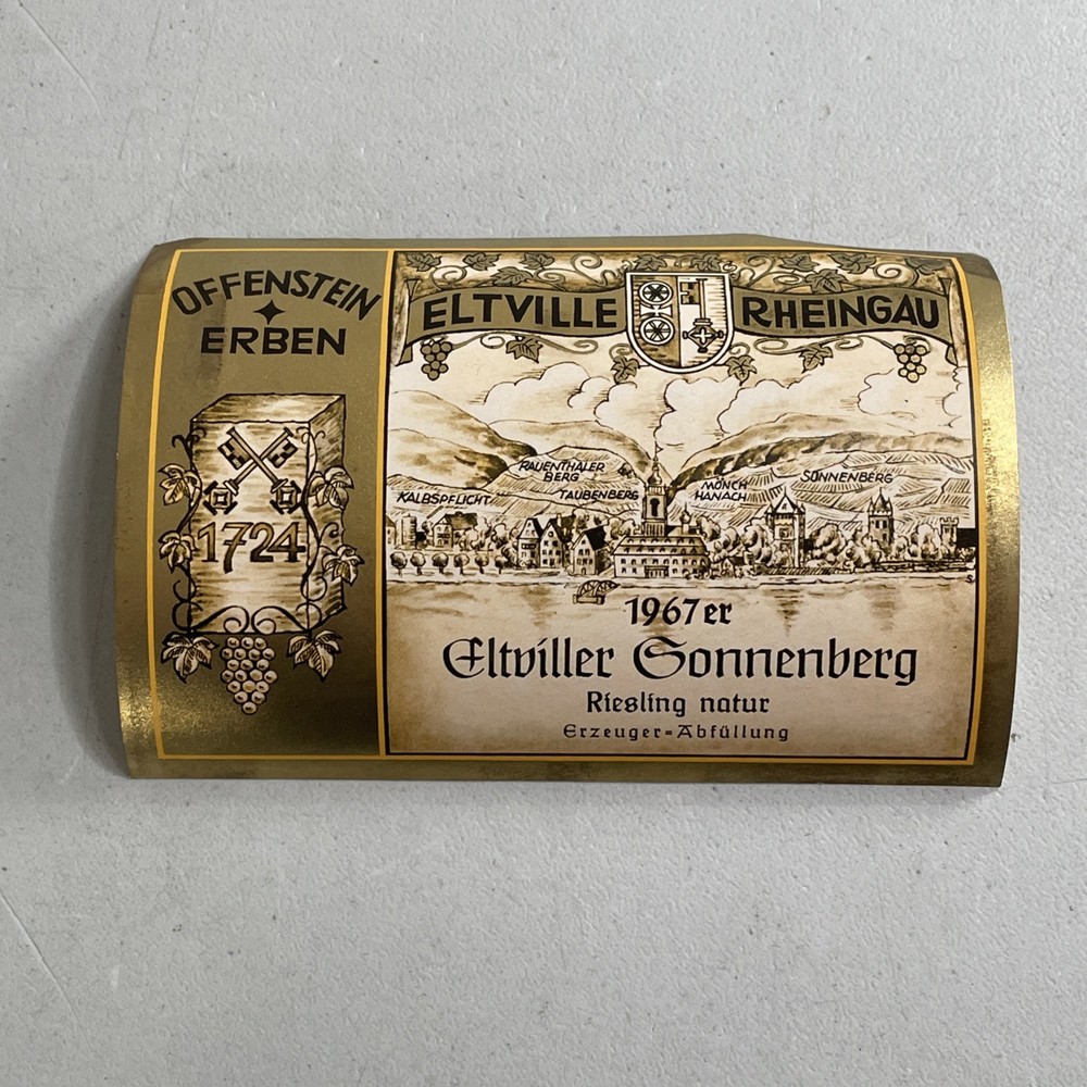 Vintage Wine Bottle Label — 1967 Offenstein Erben Eltviller Sonnenberg Riesling