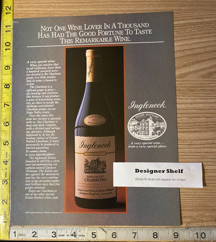 Inglenook Napa Valley 1977 Charbono Wine PAPER Promotional Print Advertisement