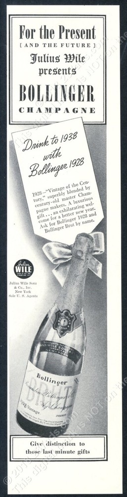 1937 Bollinger Champagne 1928 bottle photo vintage print ad