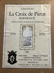 La Croix de Pietat 1979 RARE Vintage FRENCH WINE LABEL DULONG SLOCUM Bordeaux
