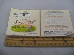 2001 Sunce Vineyard Zinfandel Wine Label Old Vines Clear Lake CA Unfiltered