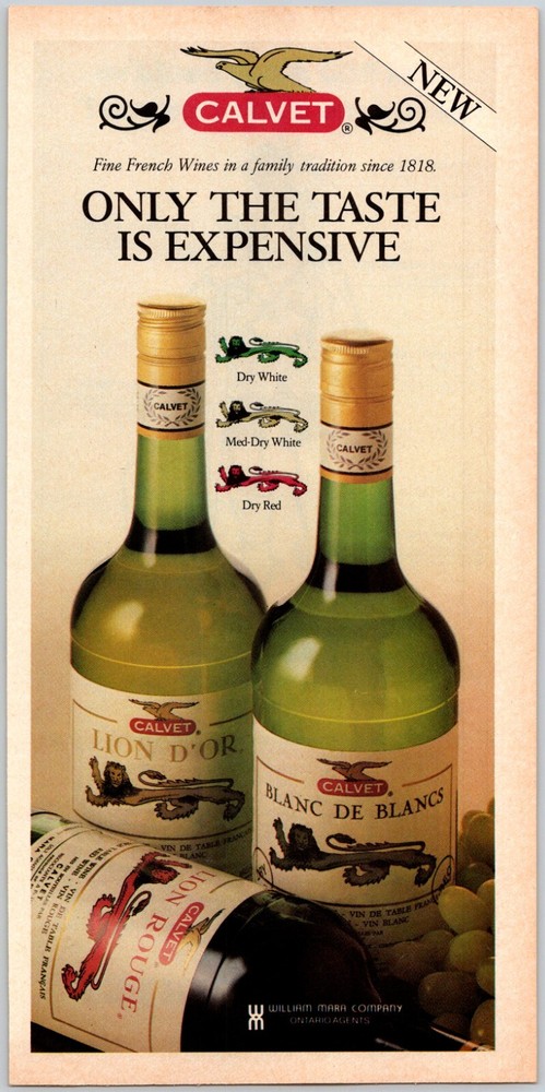 PRINT AD 1980 Calvet Fine French Wines Dry White and Red 5&Prime; x 10.75&Prime;