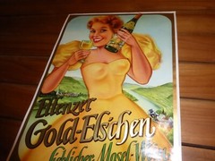 ORIGINAL VINTAGE ADVERTISING SIGN POSTER 1930S ZELL GERMANY WINE GOLD-ELSCHEN