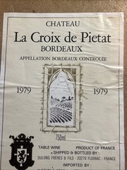 La Croix de Pietat 1979 RARE Vintage FRENCH WINE LABEL DULONG SLOCUM Bordeaux