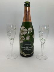 Vintage 1995 Perrier Jouet 1.5L Empty Champagne Bottle With 2 Matching Glasses