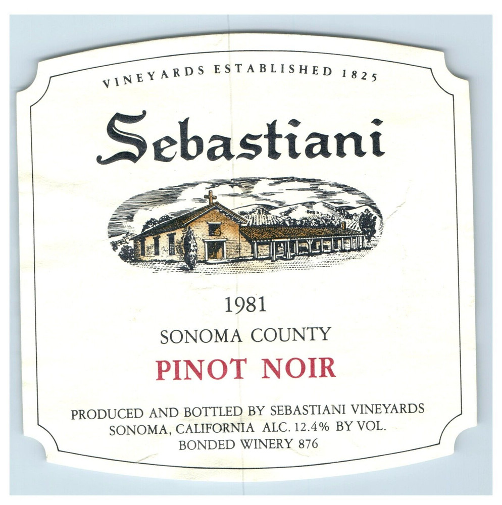 Vintage Sebastiani Sonoma County Pinot Noir Paper Wine Label Original S84E