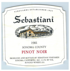 Vintage Sebastiani Sonoma County Pinot Noir Paper Wine Label Original S84E