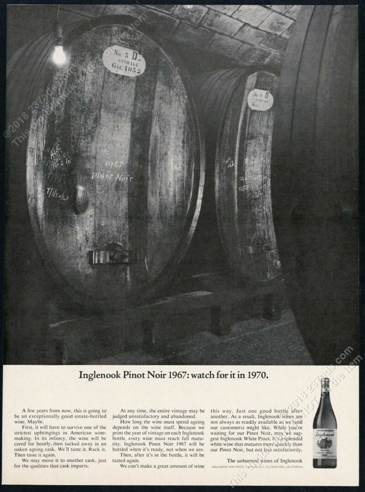1967 Inglenook wine pinot noir giant cask photo vintage print ad