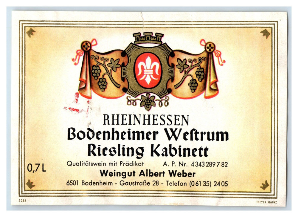 1970&rsquo;s-80&rsquo;s Rheinhessen Bodenheimer Weftrum German Wine Label Original S24E