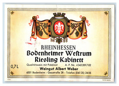 1970&rsquo;s-80&rsquo;s Rheinhessen Bodenheimer Weftrum German Wine Label Original S24E