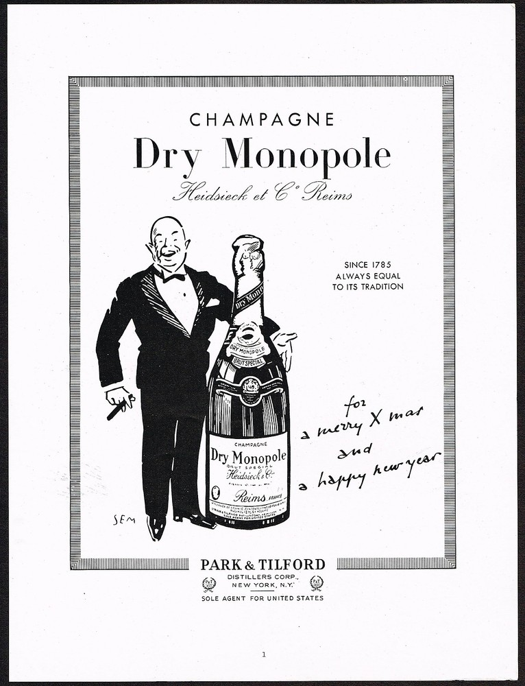 1950s Vintage Heidsieck Reims Dry Monopole Champagne Wine MCM Bar Art Print Ad