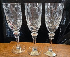 Gallia Champagne Glasses Set of 3 Stemware 8.25&Prime; Tall Etched