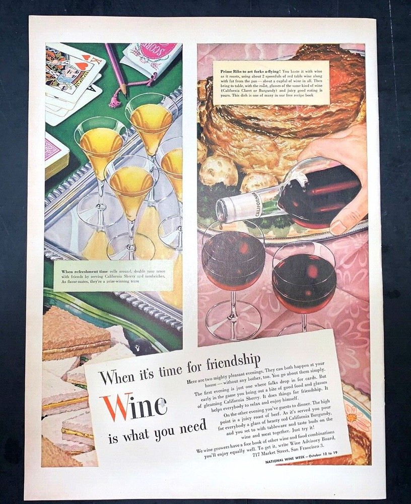 Life Magazine Ad WINE ADVISORY BOARD 1946 Ad