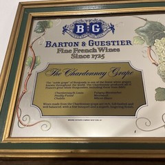 VTG B & G BARTON & GUESTIER « Fine French Wines » WOOD FRAMED MIRROR SIGN 20.5×15&Prime;