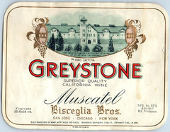 1920s-30s Greystone California Wine Muscatel Bisceglia Bros Label WL2
