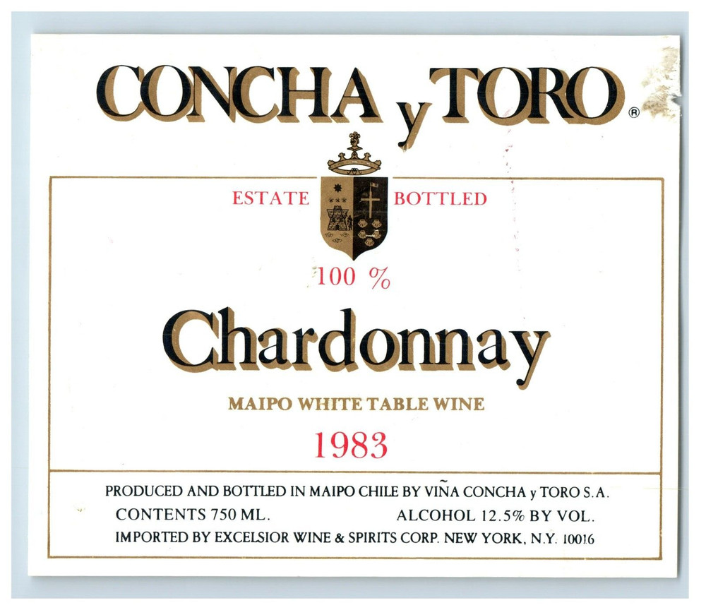 Vintage Conchay Toro Chardonnay White Paper Bottle Label Original S82E