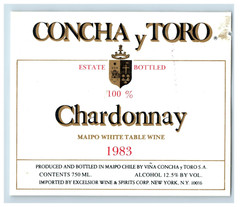 Vintage Conchay Toro Chardonnay White Paper Bottle Label Original S82E