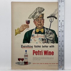1949 Petri Wine Print Ad Everything Tastes Better Cook Burned BBQ Alcohol Bar
