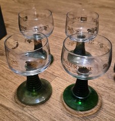 Vintage West German Schmitt Sohne Green Stem Beehive Glasses x 4