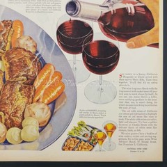 1945 California Red Wine Burgundy Claret Dinner Food photo art decor print ad