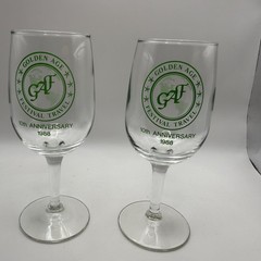 Vtg Golden Age Festival Travel 1988 10th anniversary commemorative wine glasses