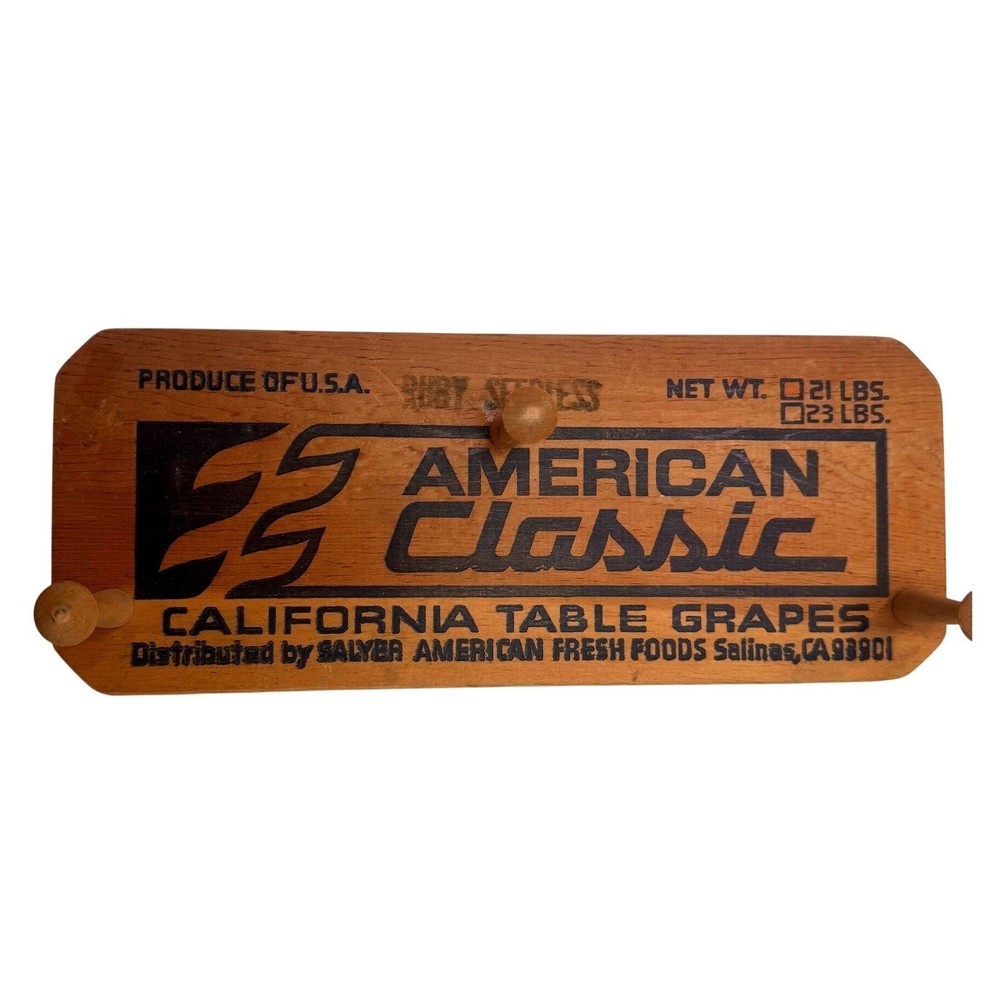 VTG California Table Grapes Wooden Wall Rack Produce Crate Advertising Sign Hook