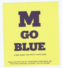 M GO BLUE, Michigan State white wine, Frontenac vineyards original vintage label