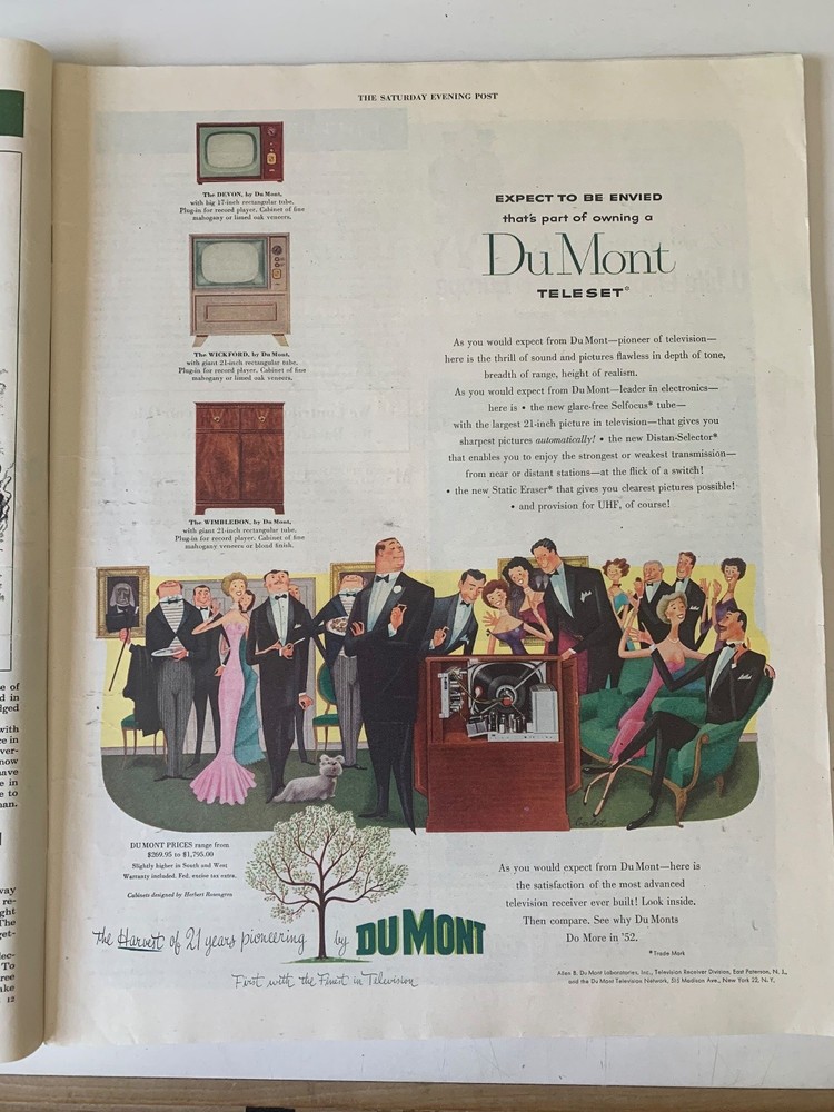 DuMont Trade Ad Television Receiver &lsquo;Expect to be Envied&rsquo; 1952 Electronics