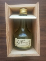 De Montal Armagnac Small Wooden Box & Bottle – Box is 4-14&Prime; x 2-1/2&Prime; x 2-1/2&Prime;