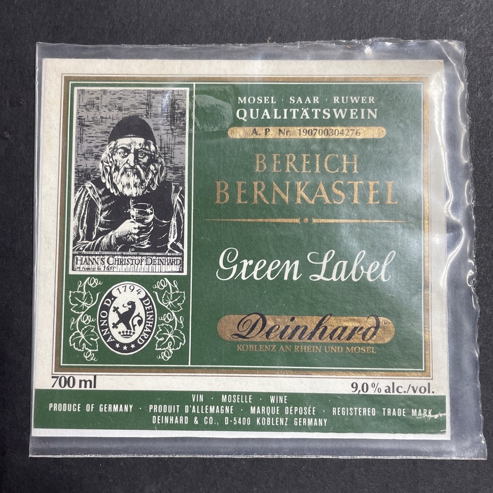 Vintage 1960s Bereich Bernkastel Green Label UNUSED Paper Label Koblenz Q1958