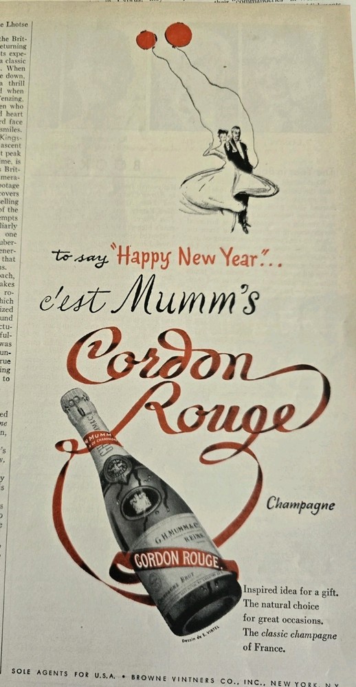 1953 Mumm&rsquo;s Cordon Rouge Champagne Happy New Year vintage ad