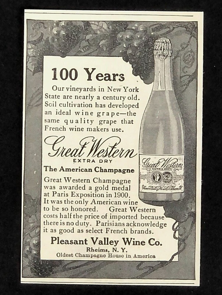 1909 Pleasant Valley Wine Advertisement NY American Champagne Antique Print AD